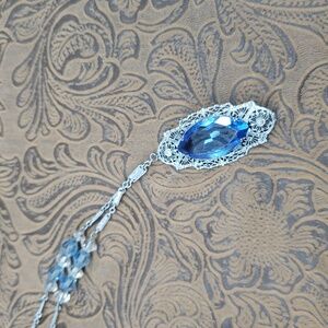 Antique Edwardian Style Blue Faceted Filigree Art Deco Necklace
